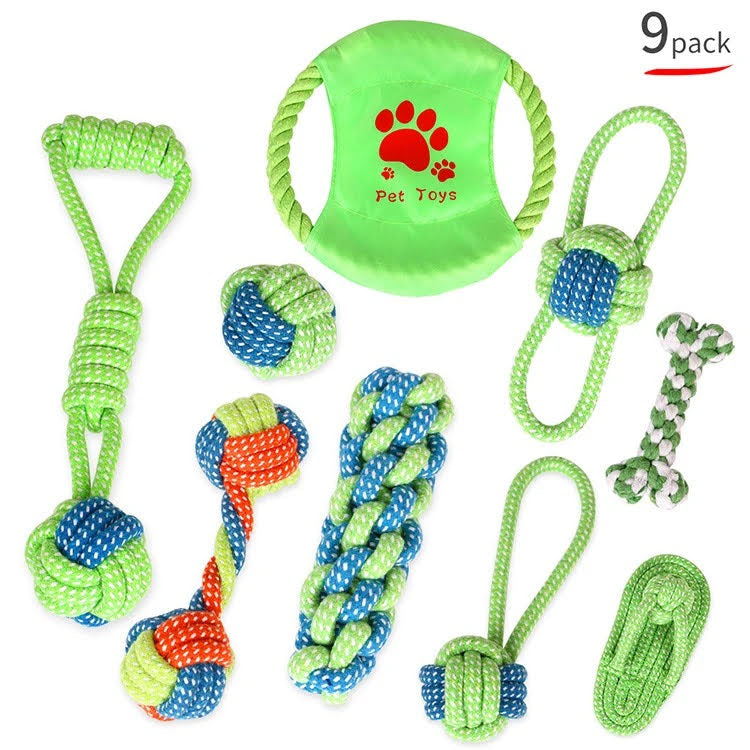 9-Piece Braided Cotton Rope Chew Toy Set – Durable Fun for Active Dogs